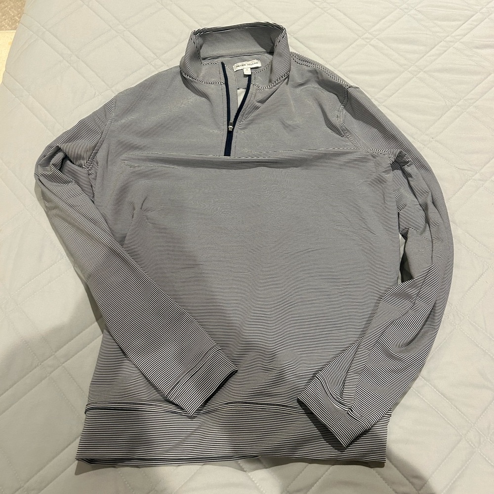 Peter Millar Men's Striped Gray Zip-Up Sweater